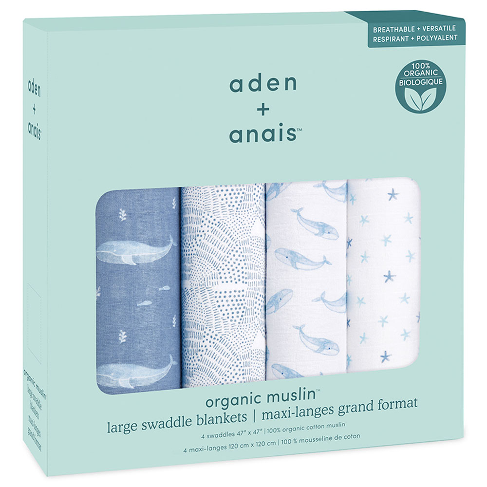 Aden + Anais - Large Swaddles - 4 Pack - Organic Cotton Muslin - Oceanic