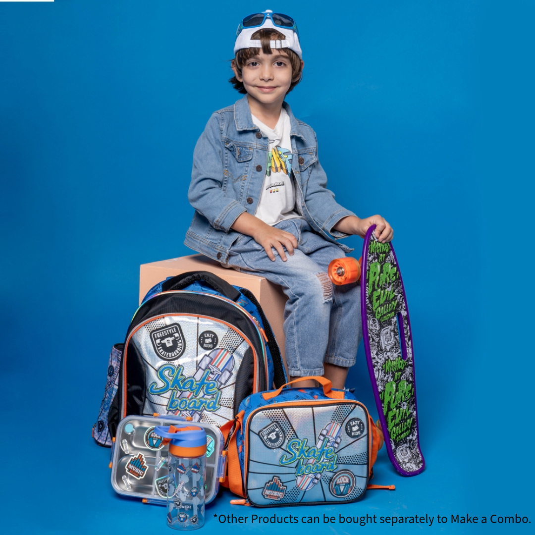 Eazy Kids – 17-Inch Backpack W/ Lunch Bag & Pencil Case – Set of 4 – Skate Board
