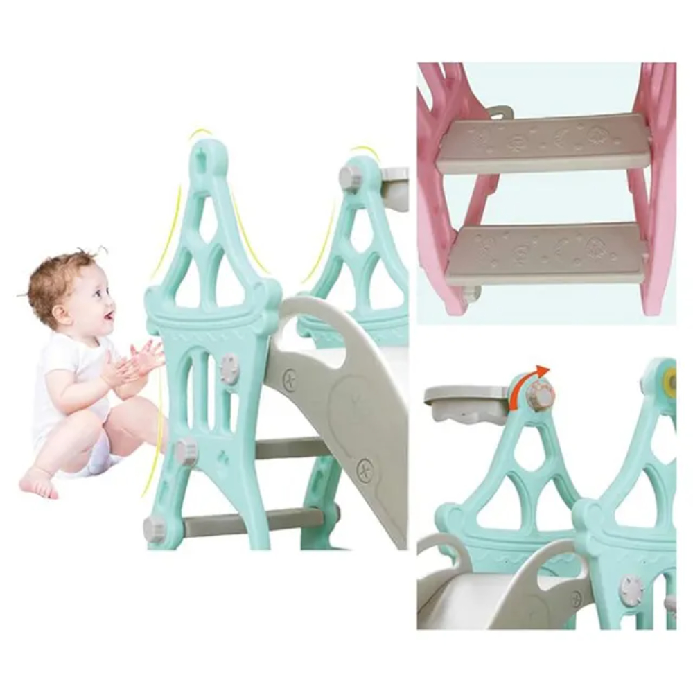 Buddiez – 3-in-1 Play N Go Slide w/ Swing & Basketball – Light Green