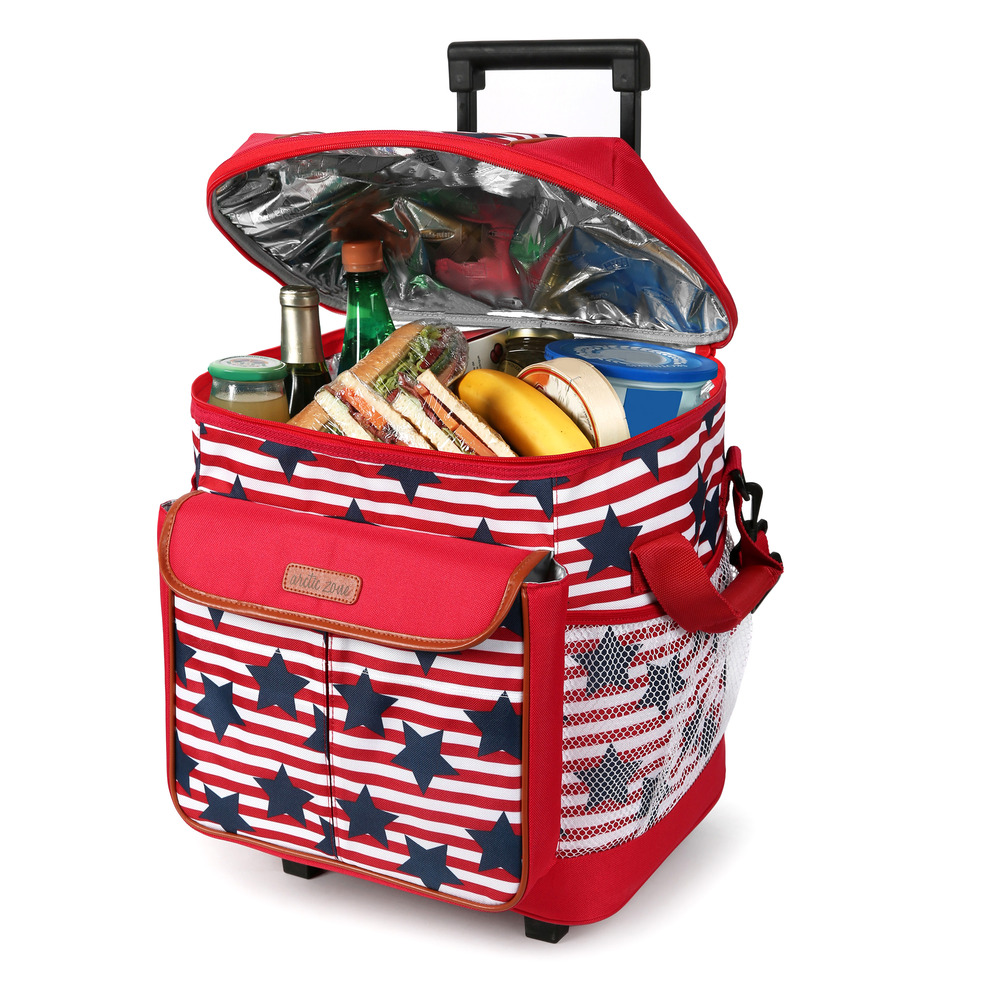 California Innovations - Insulated Rolling Tote - Red and Blue