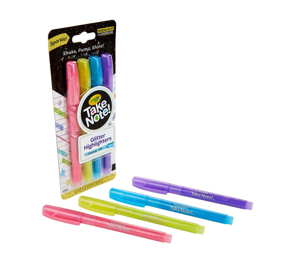 Crayola - Take Note Glitter Highlighters, 4 Count