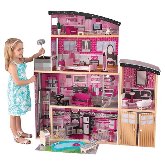 KidKraft - Sparkle Mansion Wooden Dollhouse – 3-Story Playhouse with Accessories for Kids