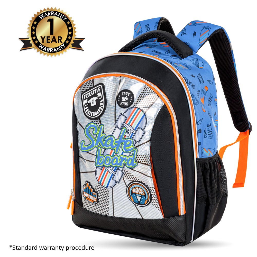 Eazy Kids – 17-Inch Backpack W/ Lunch Bag & Pencil Case – Set of 4 – Skate Board