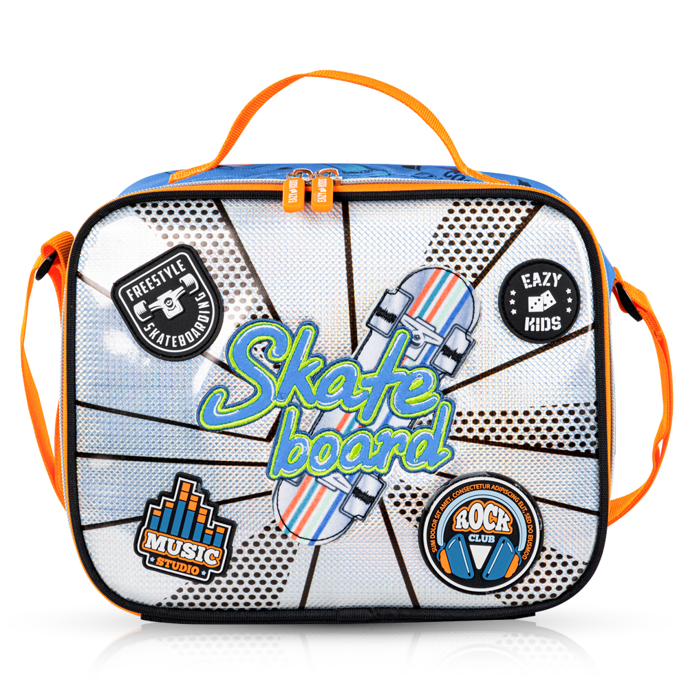 Eazy Kids – 17-Inch Backpack W/ Lunch Bag & Pencil Case – Set of 4 – Skate Board