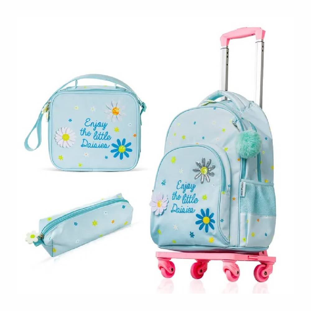 Eazy Kids - 17-Inch Backpack W/ Lunch Bag & Pencil Pouch - Little Daisy Green