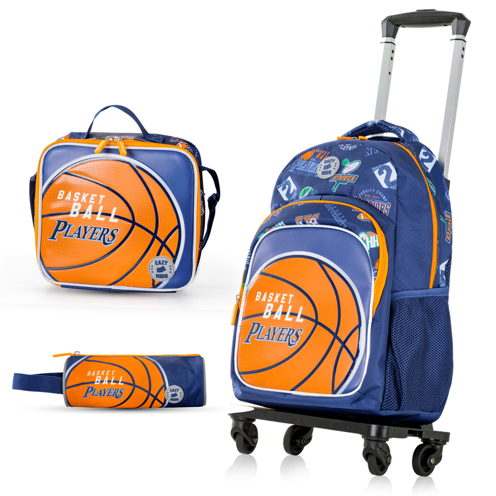 Eazy Kids - 18-Inch Backpack W/ Lunch Bag & Pencil Case - Set of 4 - Basket Ball