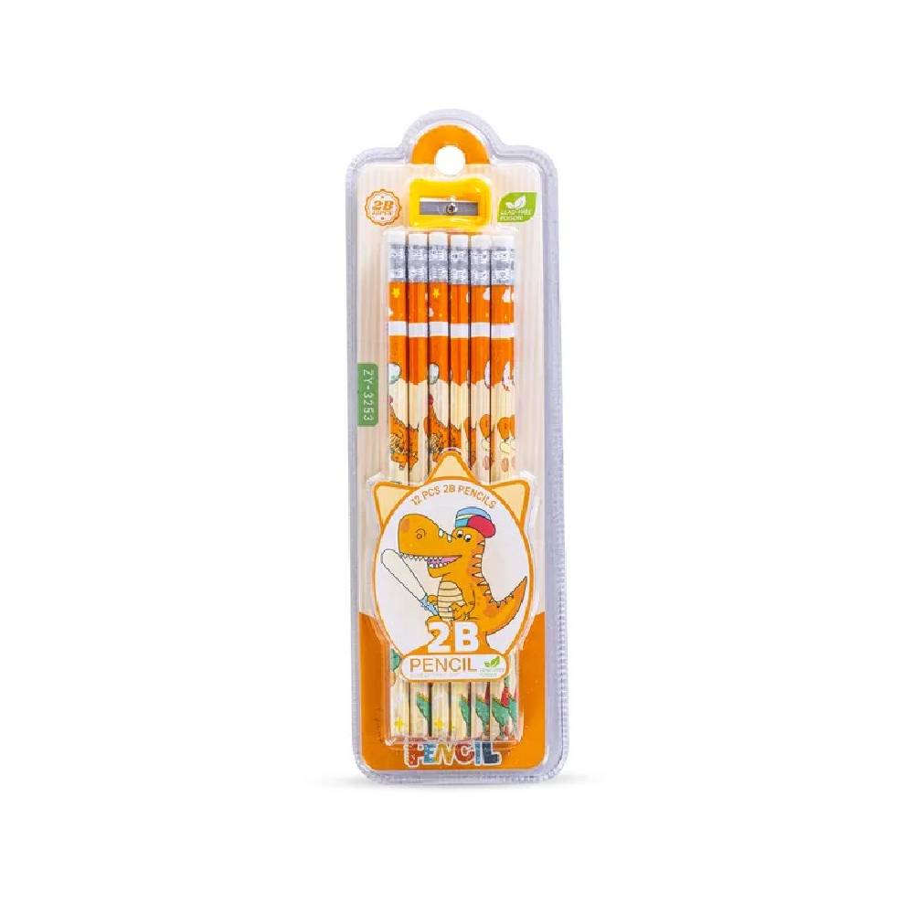 Eazy Kids - 2B Pencils w/Eraser Includes Sharpener - 12-Pack - Orange