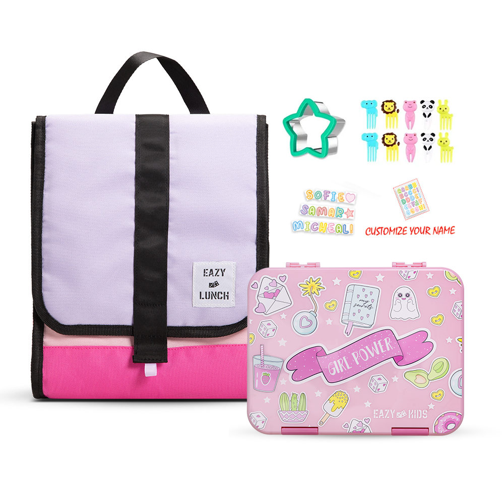 Eazy Kids - 5 & 4 Convertible Bento Lunch Box Set - Girl Power