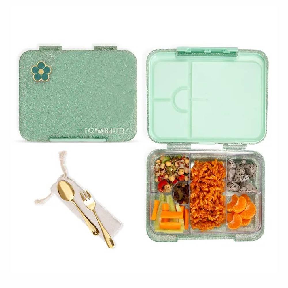 Eazy Kids - 6 & 4 Convertible Bento Lunch Box - Glitter Green b-1442070
