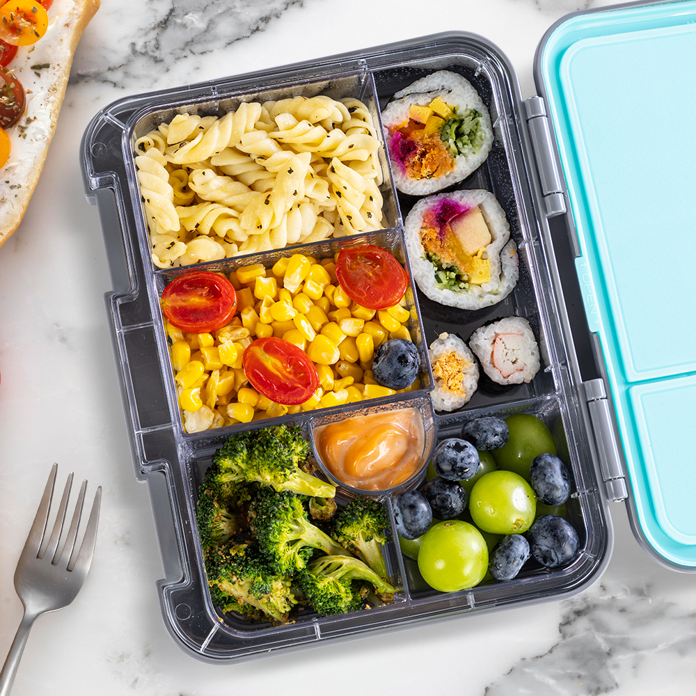 Eazy Kids – 6 & 4 Convertible Bento Lunch Box Set – T-Rex Grey