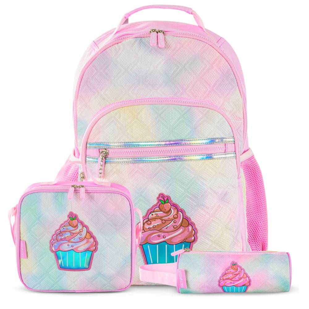 Eazy Kids - Backpack w/Lunch Bag and Pencil Case - 17Inch - Set of 3 - Sugar Pop Pink