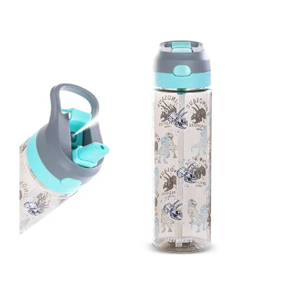 Eazy Kids - Dinosaur Tritan Water Bottle W/Spray 750ml - Grey