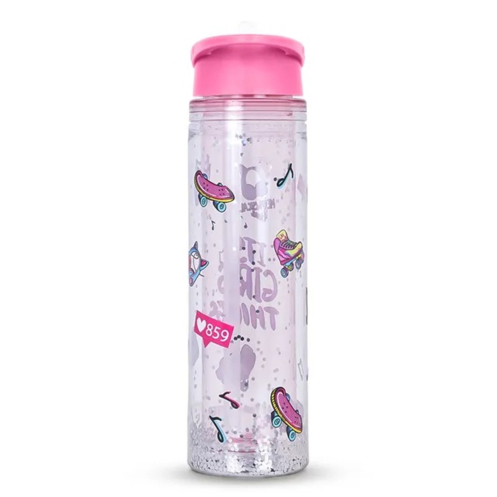 Eazy Kids -Lunch Box with 550ml Double Wall Water Bottle and Spoon Fork Set - Glitter Pink