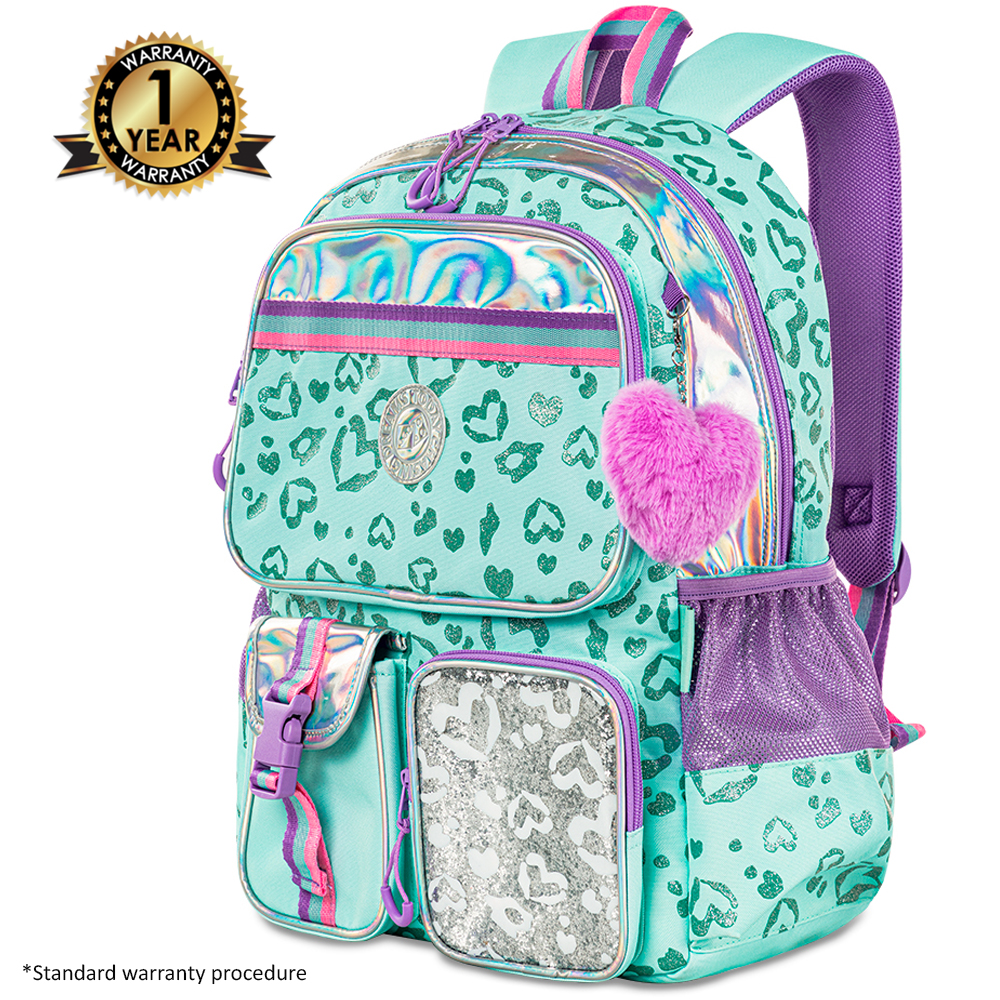 Eazy Kids - School Bag Set of 3 w/Lunch Bag and Pencil Pouch - 17Inch - Love Green