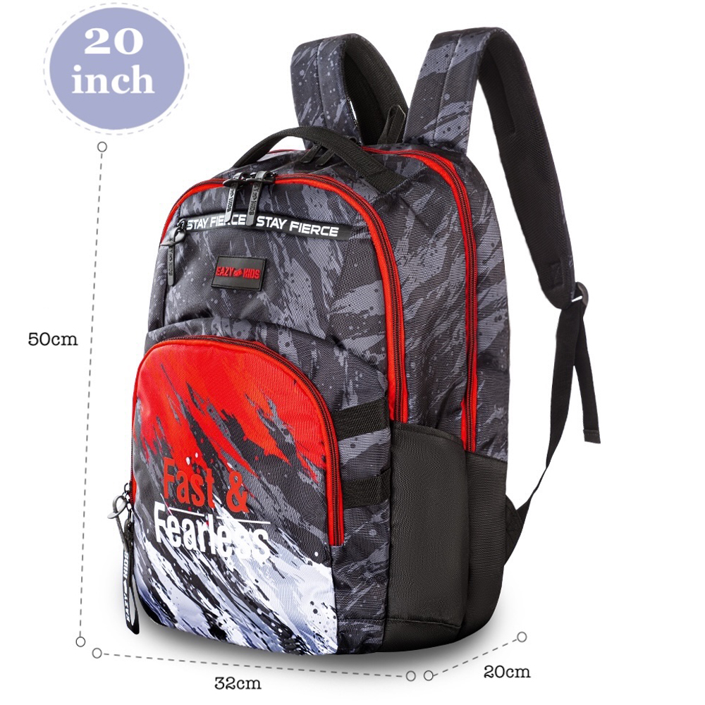 Eazy Kids – School Bag w/Laptop Compartment – 20Inch – Fast & Fearless Black b-1442010