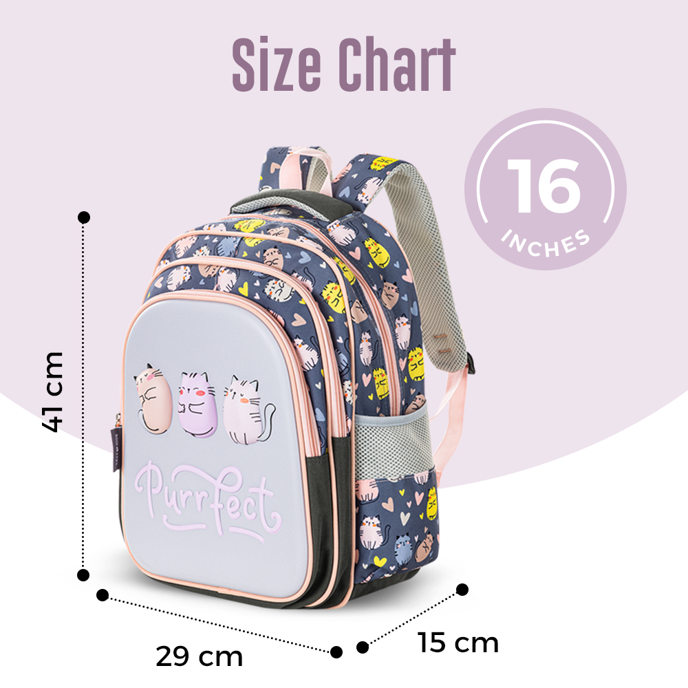 Eazy Kids – School Bag w/Pencil Case 16Inch – Purrfect Greyb-1442001