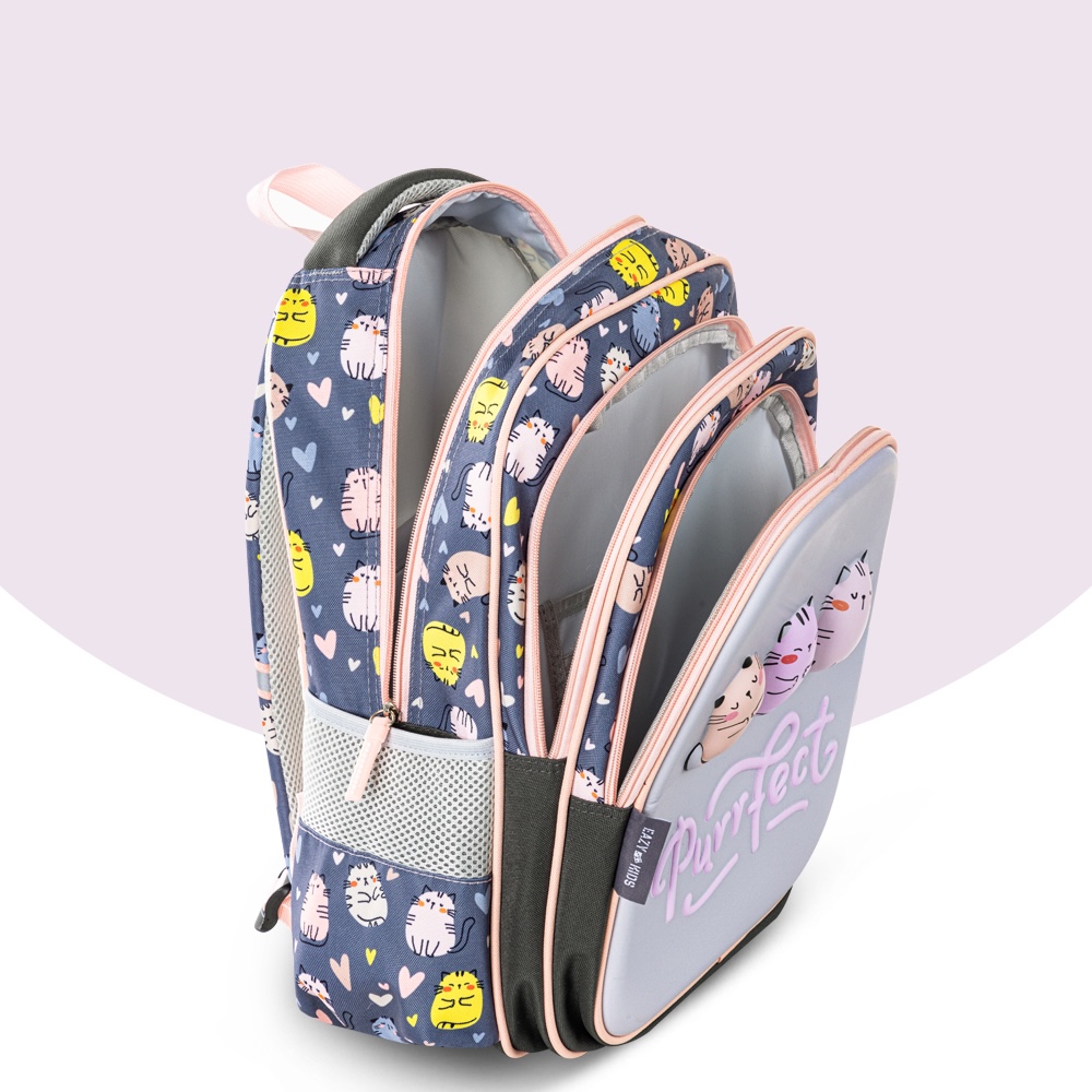 Eazy Kids – School Bag w/Pencil Case 16Inch – Purrfect Greyb-1442001