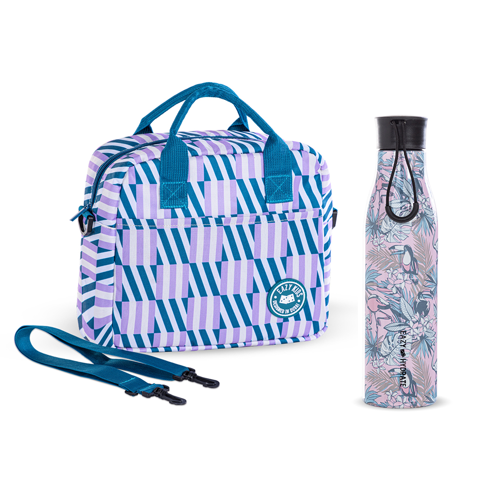 Eazy Kids - Steel Water Bottle w/ Lunch Bag - 760ml Floral
