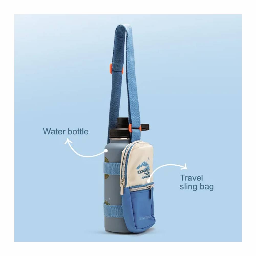 Eazy Kids - Water Bottle Explorer w/Travel Sling Bag - 950ml - Blue