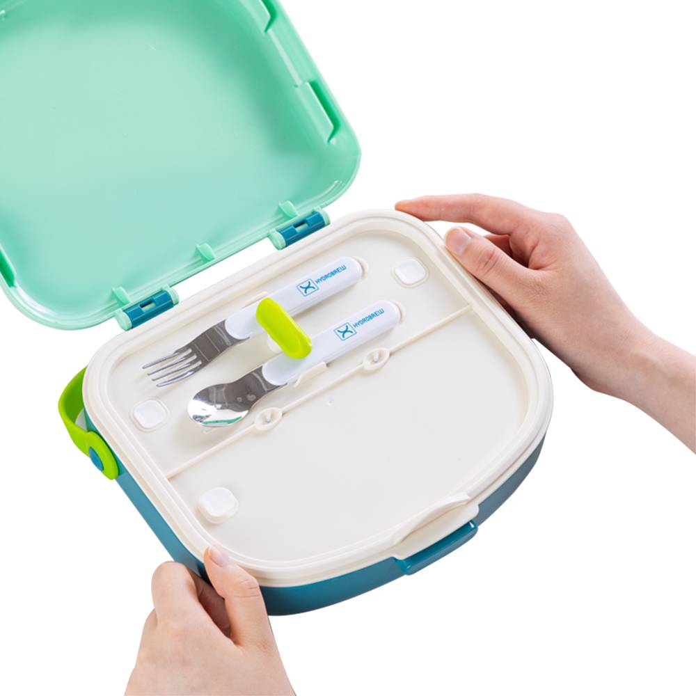 Hydrobrew - 4 Compartment Bento Lunch Box w/Spoon & Fork Set - Jade