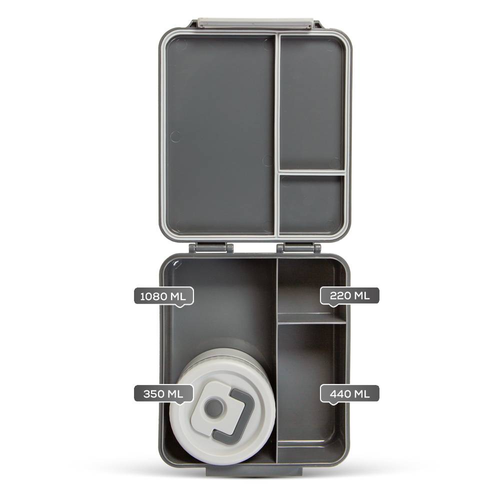 Hydrobrew - Bento Lunch Box w/ Lunch Bag, Steel Food Jar - Dinosaurs Grey
