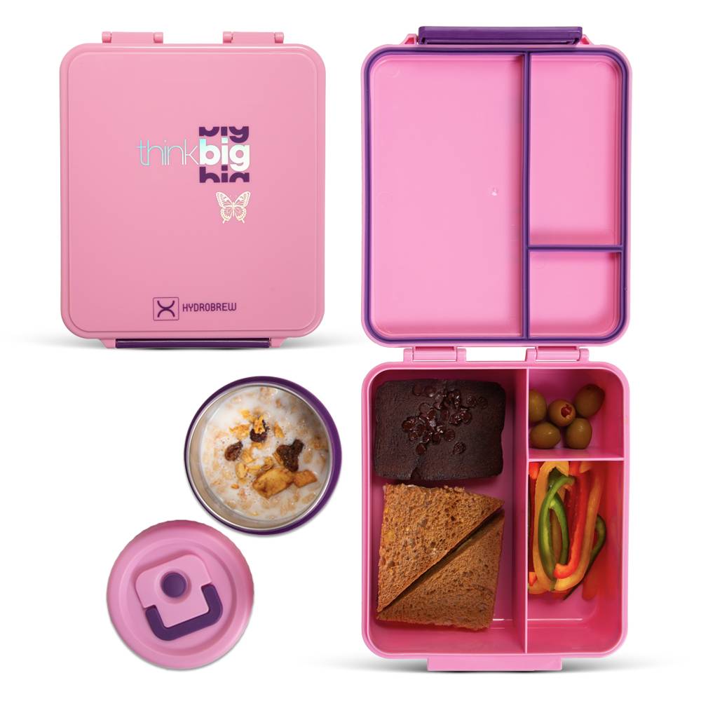 Hydrobrew - Bento Lunch Box w/ Steel Water Bottle & Food Jar - Think Big Blush