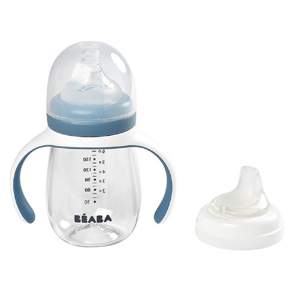 Beaba - 2-in-1 Learning Cup/ Feeding Bottle - Windy Blue