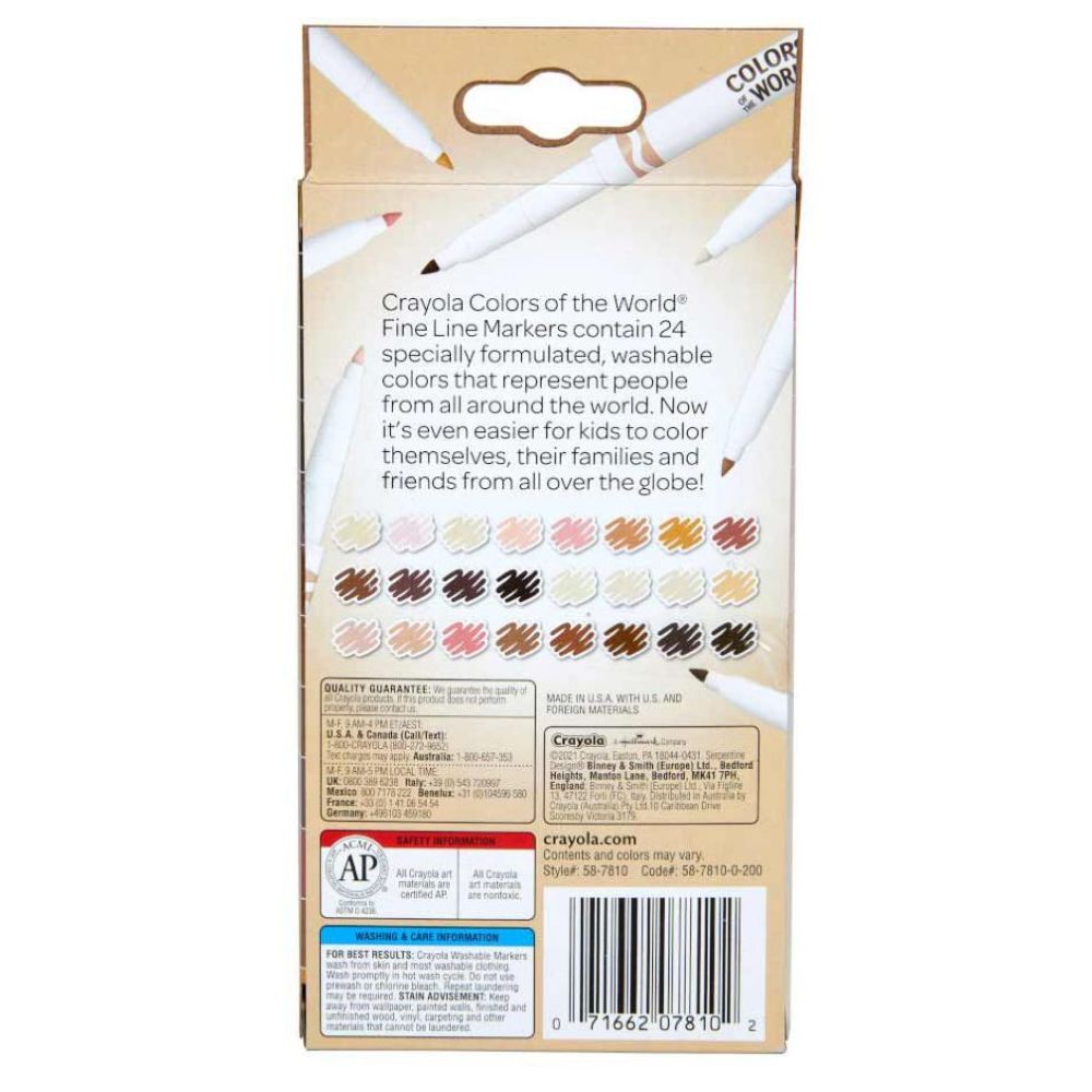 Crayola – Colors Of The World Fine Line Washable Skin Tone Markers, 24 Count