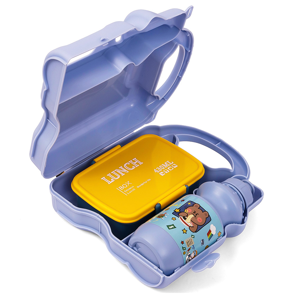 Eazy Kids - Printed Lunch Box with Bottle - Blue