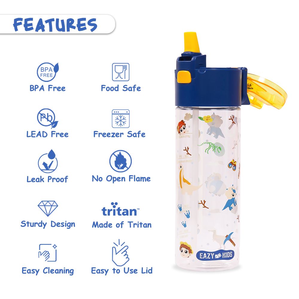 Eazy Kids - T-Rex Tritan Water Bottle with Snack Box 450ml - Blue
