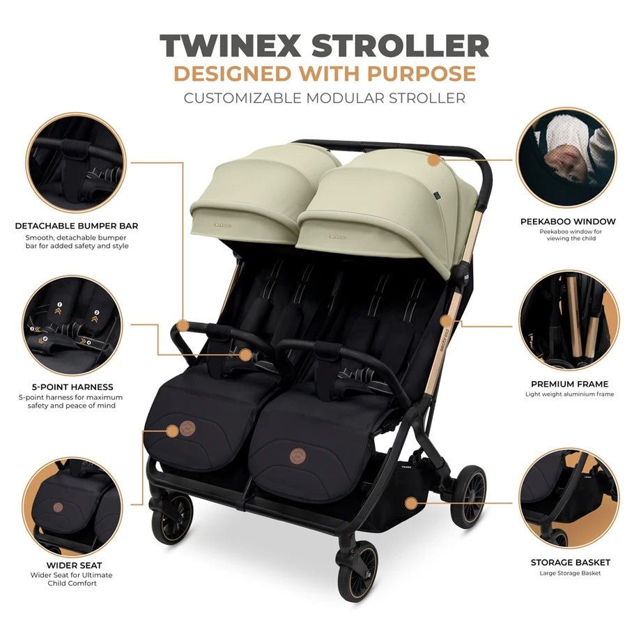 Neobreez – Twinex Auto Fold Double Stroller Compact Twin Stroller – Beige/Black