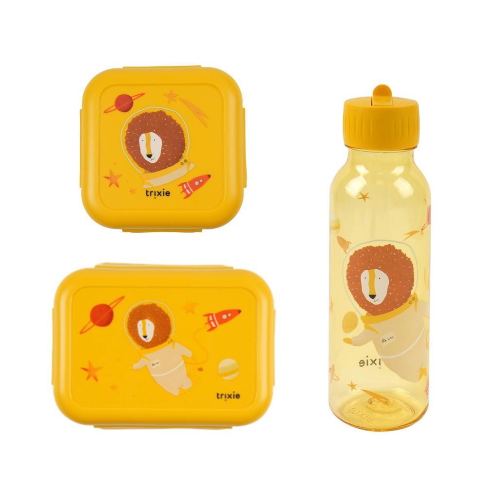 School Lunch Set of 3 - Leakproof Lunch Box With Clips + Leakproof Snack Box + 500ml Tritan Bottle - Mr. Lion