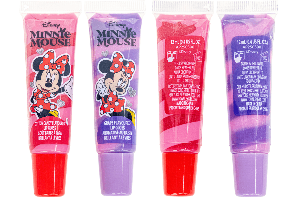 Townley Minnie Mouse 2-Pack Lip Gloss with Silicone Bag & Keychain
