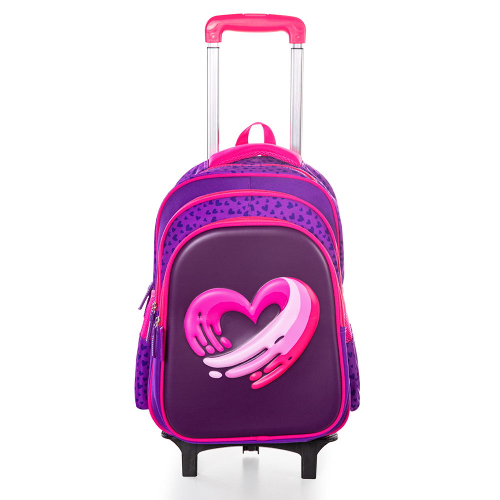 Eazy Kids – School Bag w/ – Trolley – 16Inch – Love & Hugs Purple