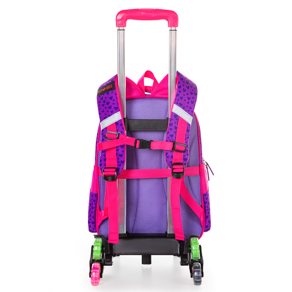 Eazy Kids – School Bag w/ – Trolley – 16Inch – Love & Hugs Purple
