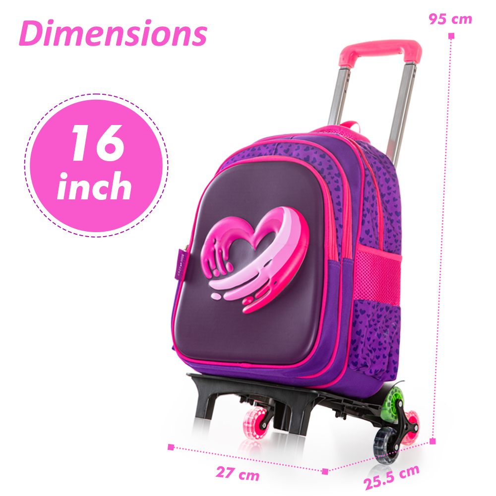 Eazy Kids – School Bag w/ – Trolley – 16Inch – Love & Hugs Purple
