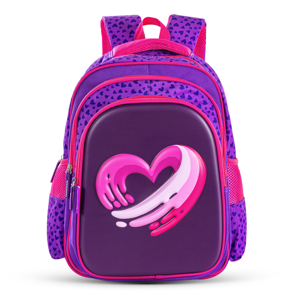Eazy Kids – School Bag w/ – Trolley – 16Inch – Love & Hugs Purple