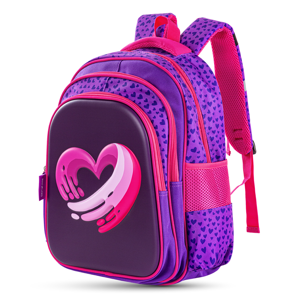 Eazy Kids – School Bag w/ – Trolley – 16Inch – Love & Hugs Purple