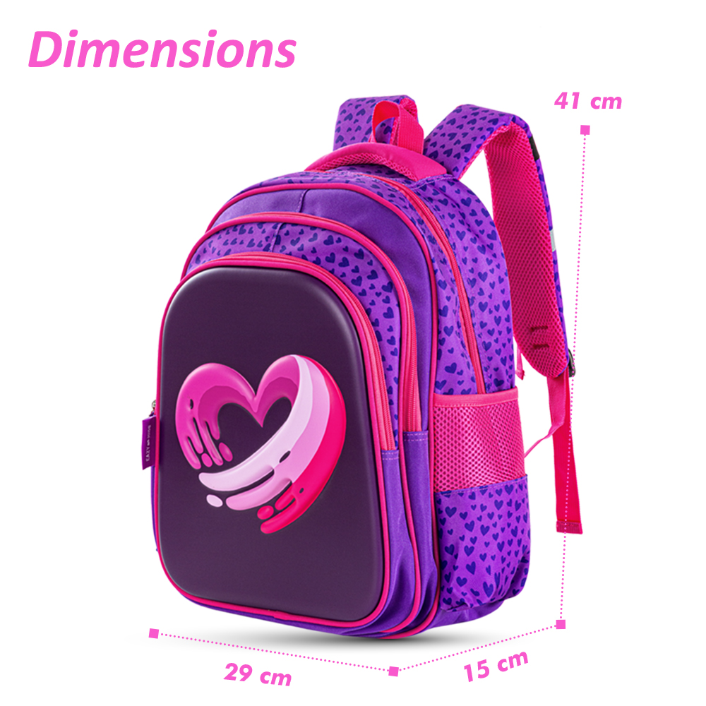 Eazy Kids – School Bag w/ – Trolley – 16Inch – Love & Hugs Purple