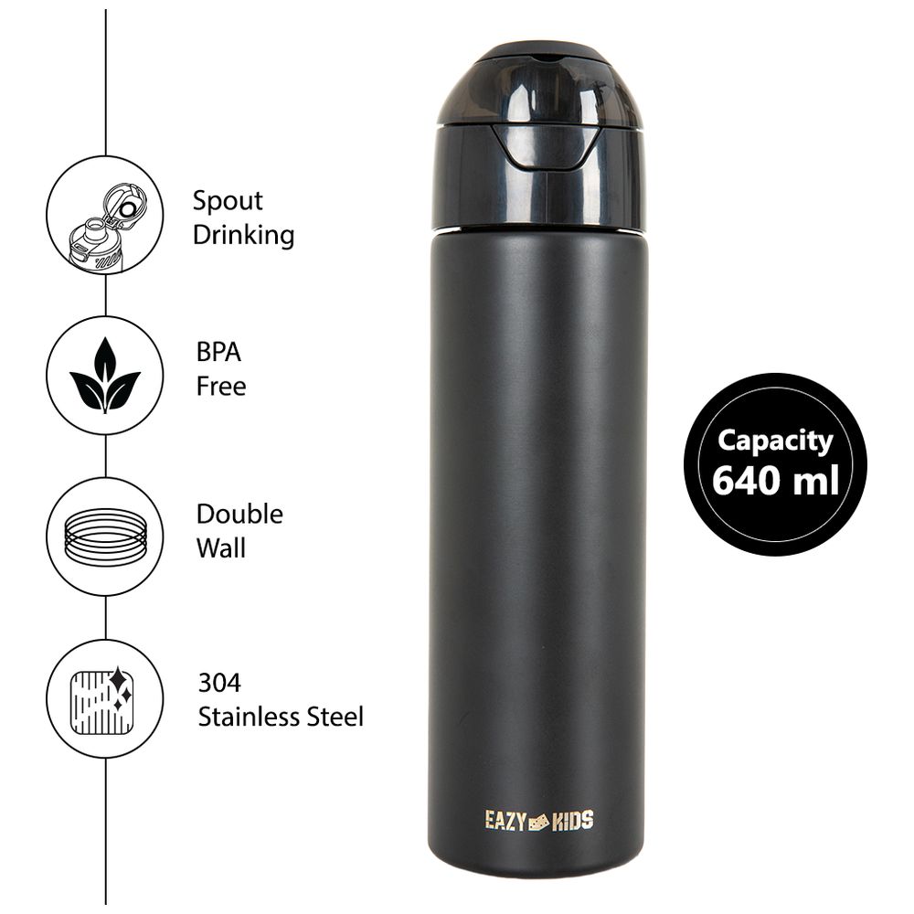 Eazy Kids Personalized - Insulated Stainless Steel Water Bottle w/Spray , 640ml Black