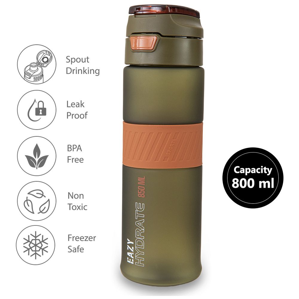 Eazy Kids Personalized Tritan Water Bottle 850ml with Spout Lid & Handle – Olive Green