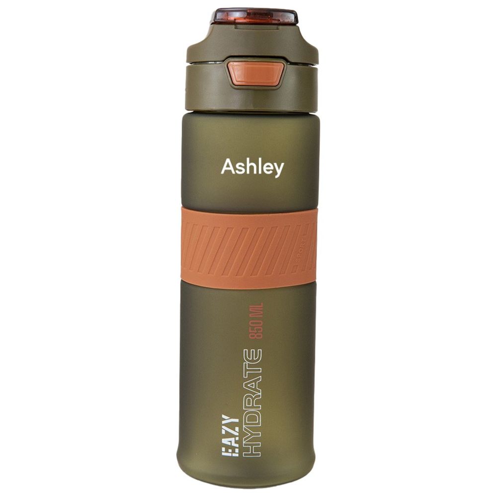 Eazy Kids Personalized Tritan Water Bottle 850ml with Spout Lid & Handle – Olive Green