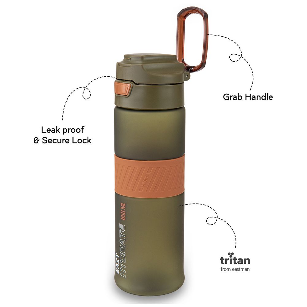 Eazy Kids Personalized Tritan Water Bottle 850ml with Spout Lid & Handle – Olive Green