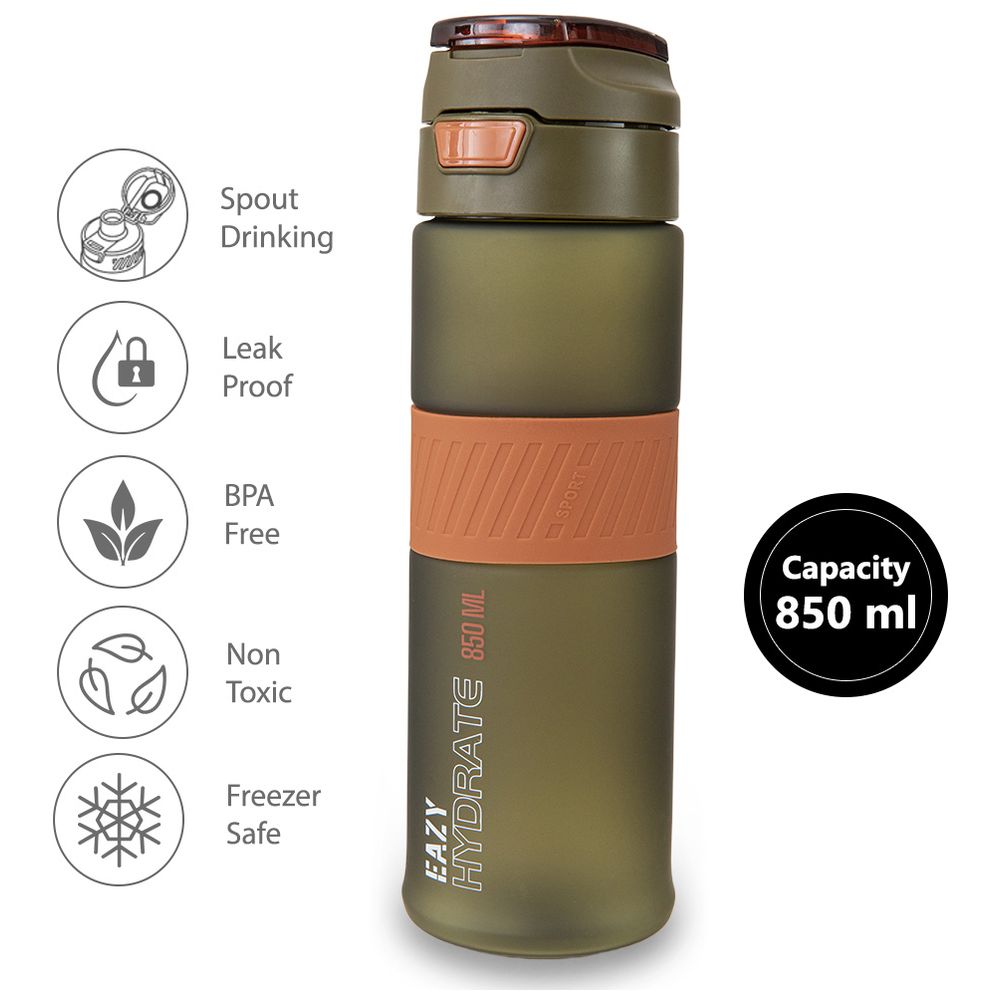 Eazy Kids Personalized Tritan Water Bottle 850ml with Spout Lid & Handle – Olive Green