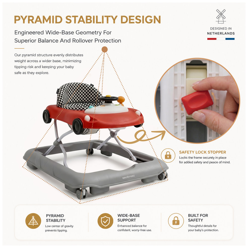 Neobreez – Navix 3-in-1 Baby Walker With Music & Lights – Red/Grey