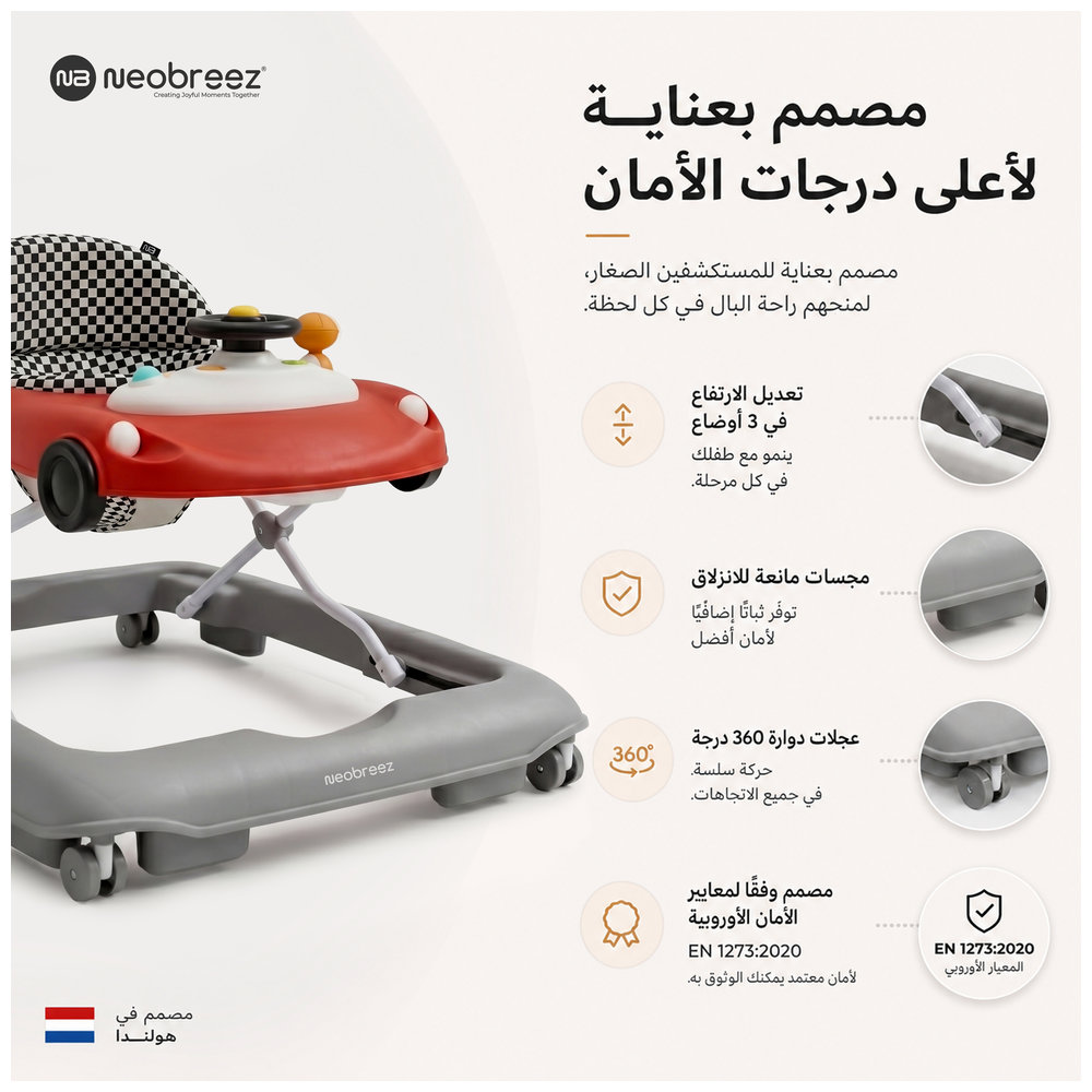 Neobreez – Navix 3-in-1 Baby Walker With Music & Lights – Red/Grey