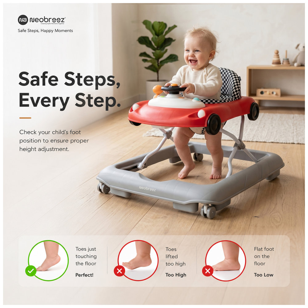 Neobreez – Navix 3-in-1 Baby Walker With Music & Lights – Red/Grey