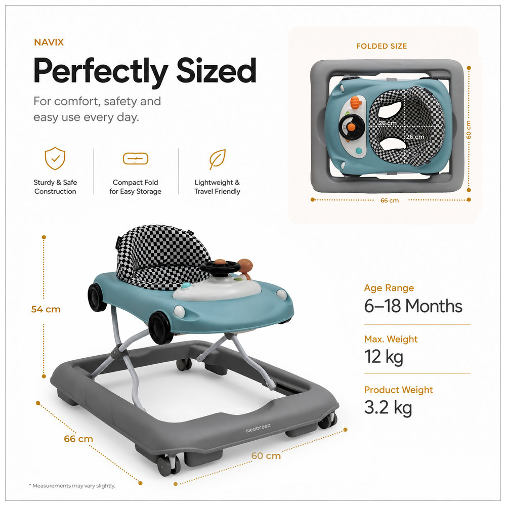 Neobreez – 3-in-1 Navix Premium Activity Baby Walker – Blue/Grey