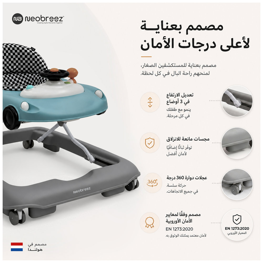 Neobreez – 3-in-1 Navix Premium Activity Baby Walker – Blue/Grey