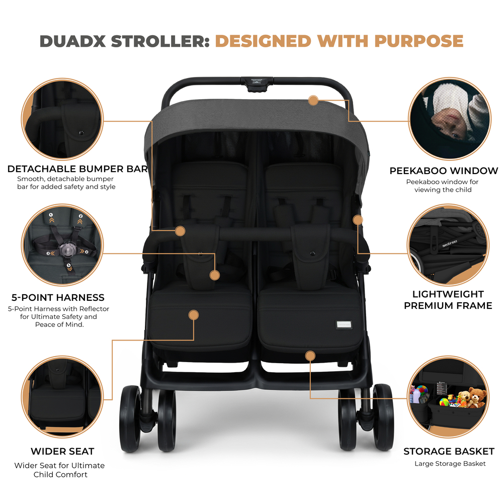 Neobreez – Duadx Twin Double Stroller – Grey/Black